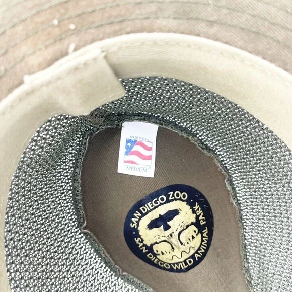 San Diego Zoo Wild Animal‎ Park Safari Hat Tan Khaki Size Medium Made In USA - Picture 8 of 10